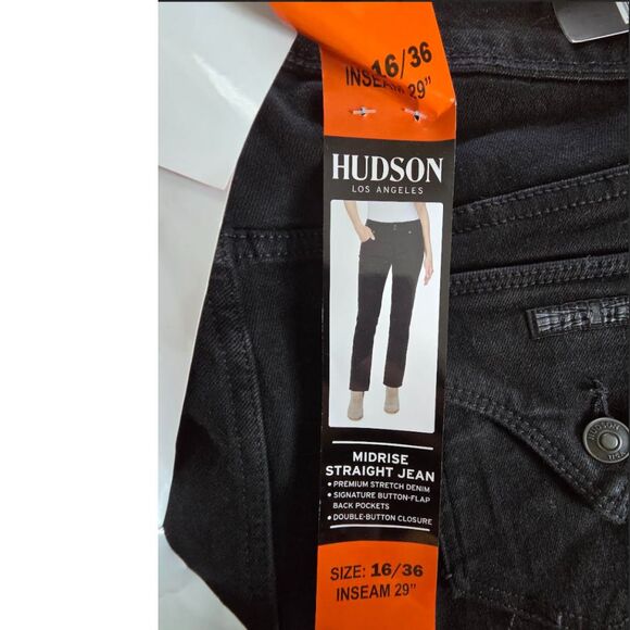 NWT Hudson Jeans Black Midrise Straight Flap Pocket Dark Grunge Biker Goth 16/36 - Picture 5 of 9